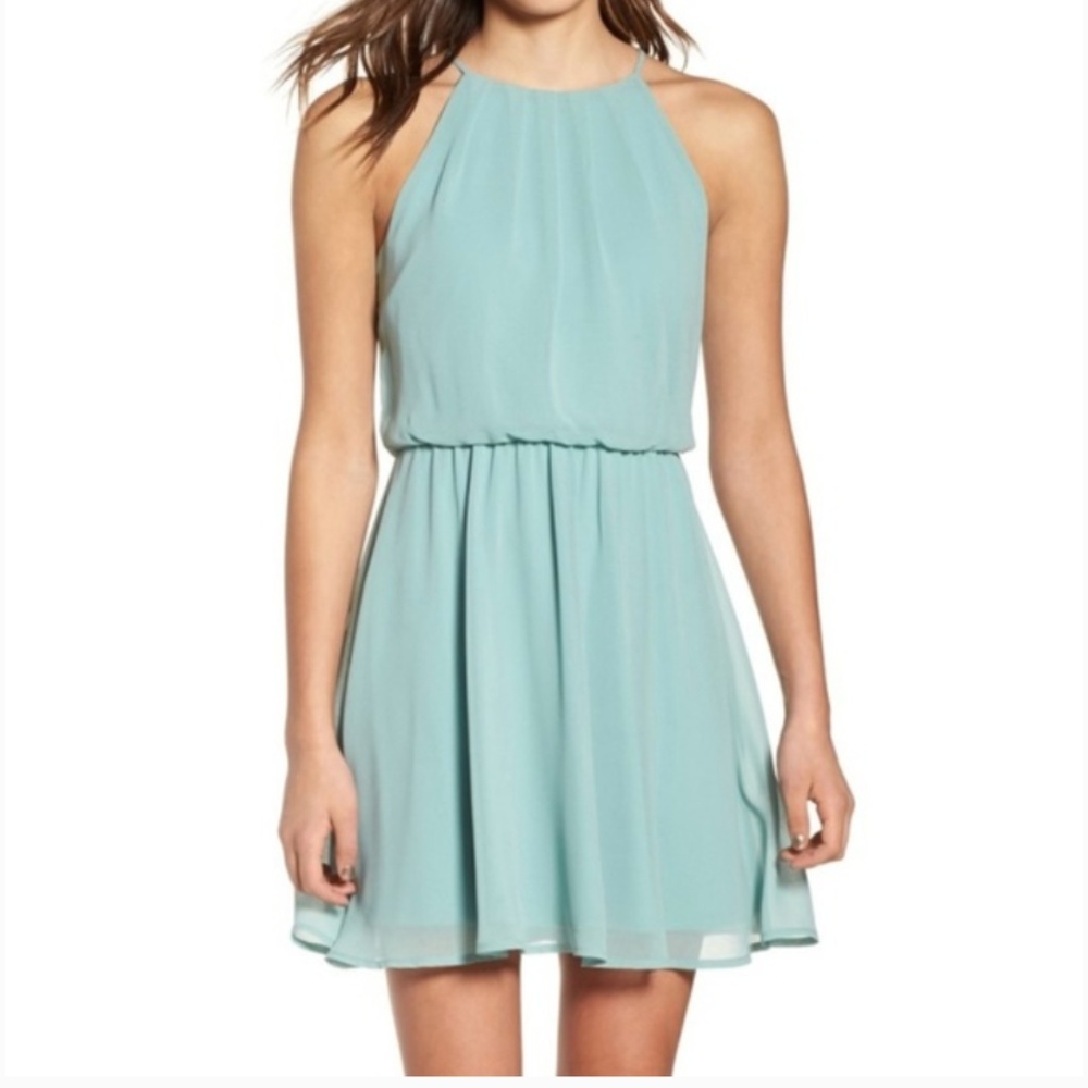 LUSH sage green chiffon skater dress